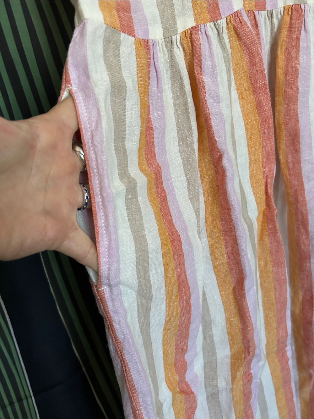 Loft Oversized Small Linen Multicolor Striped V-Neck Dress - Picture 3 of 8
